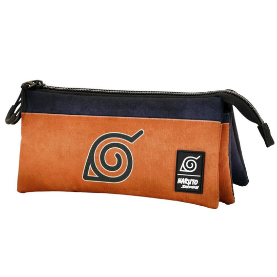 Trousse Naruto Shippuden Symbol vue de face avec ses trois compartiments bien visibles, design rectangulaire et fermeture éclair.