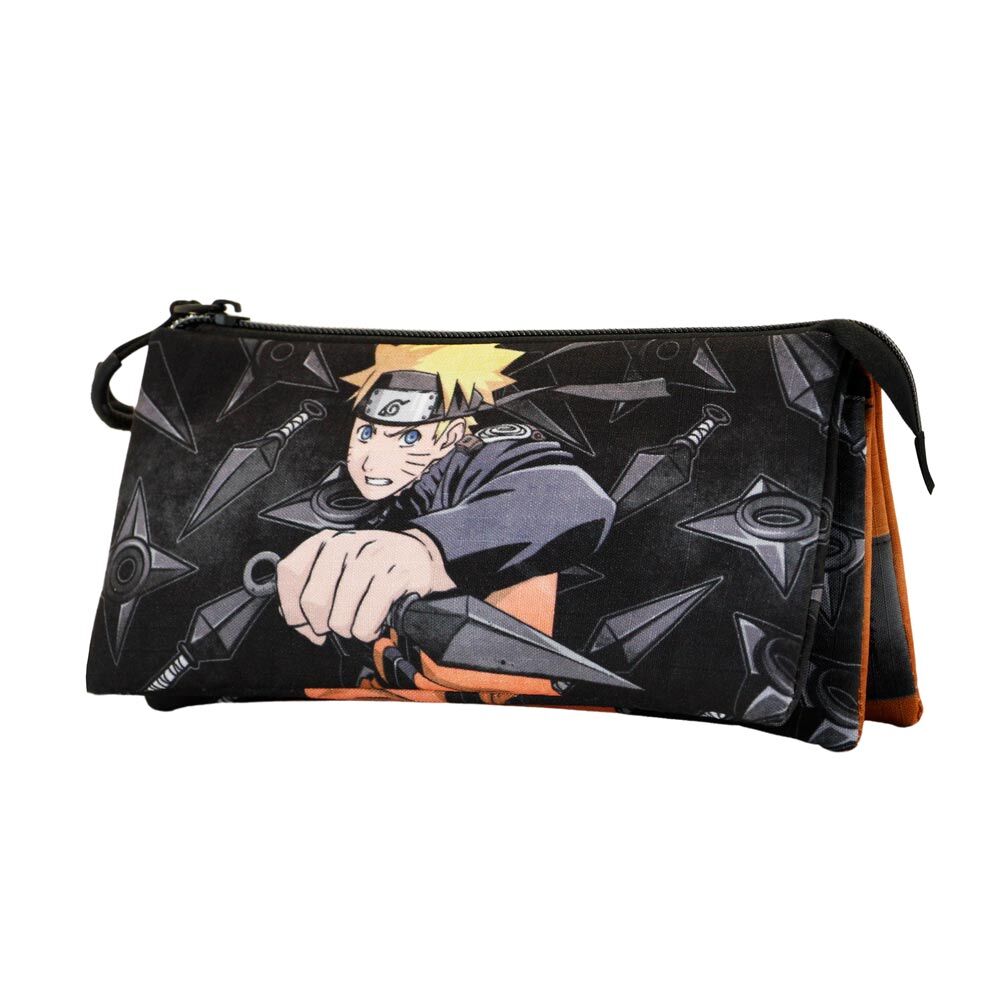 Trousse Naruto Shippuden Uzumaki vue de face avec ses trois compartiments ouverts