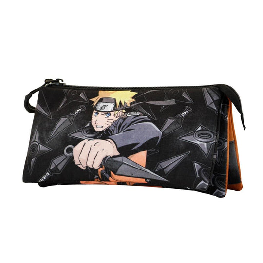 Trousse Naruto Shippuden Uzumaki vue de face avec ses trois compartiments ouverts