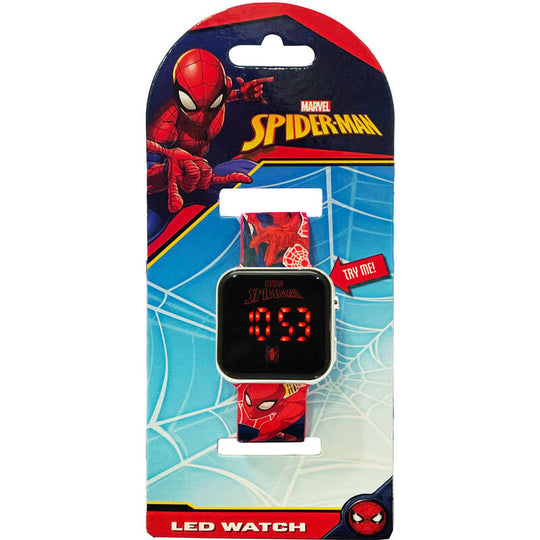 Montre LED Spiderman Marvel pour enfants avec affichage lumineux sur fond noir