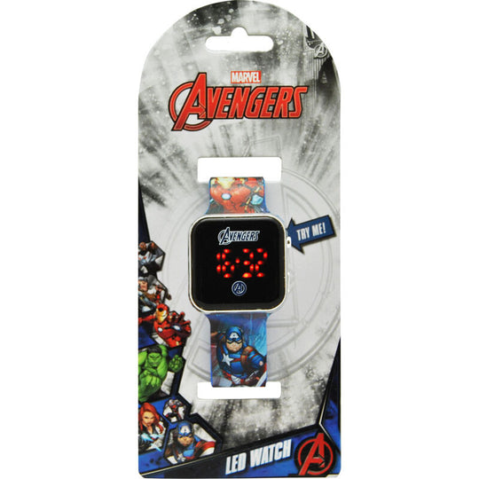 Montre LED Marvel Avengers avec affichage lumineux sur fond noir pour enfants