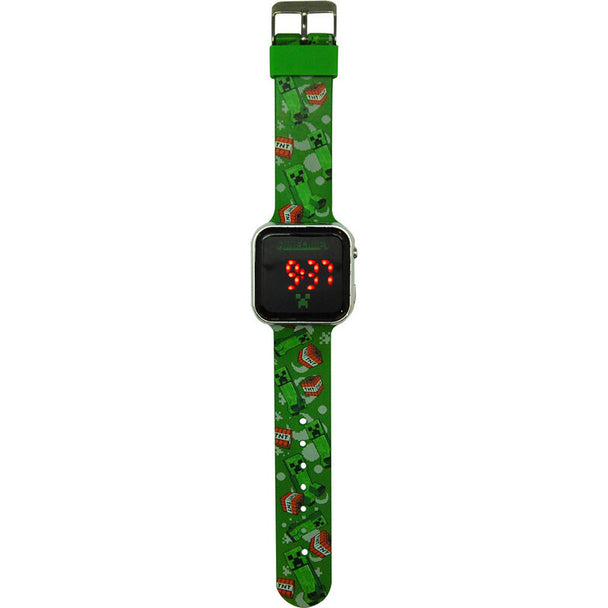 Gros plan sur le bracelet ajustable de la montre LED Minecraft pour enfants.