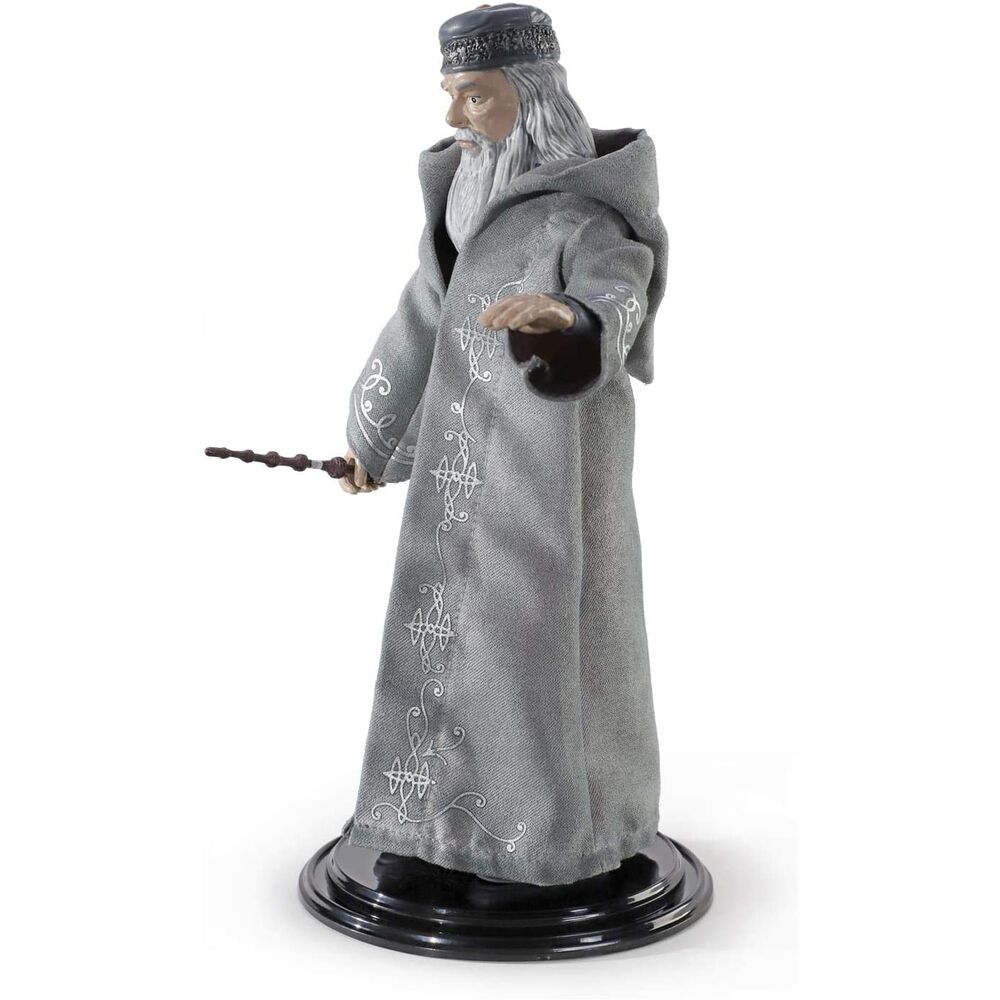 Figurine Dumbledore malléable posée sur une étagère, mettant en valeur sa flexibilité et sa taille