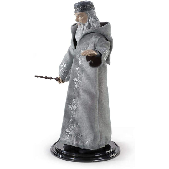 Figurine Dumbledore malléable posée sur une étagère, mettant en valeur sa flexibilité et sa taille