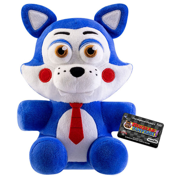 Peluche officielle FUNKO Candy the Cat de Five Nights at Freddy's Fanverse, 18cm, vue de face sur fond blanc.