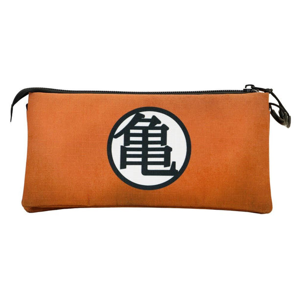 Zoom sur la fermeture éclair principale de la trousse Dragon Ball, mettant en avant son tissu recyclé et déperlant.
