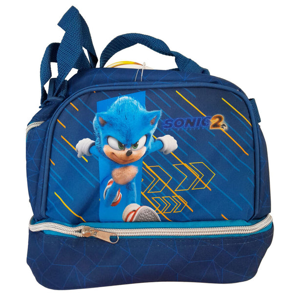 Sac à déjeuner Sonic SEGA bleu avec logo emblématique, dimensions 20x21x15 cm, parfait pour transporter votre repas.