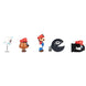 Photo des 5 figurines Super Mario Bros posées sur une surface blanche, mettant en valeur leur taille compacte de 6,5cm