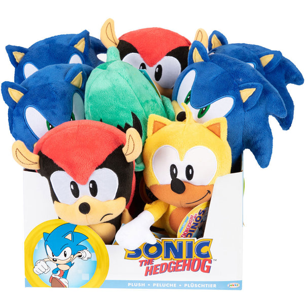 Peluche Sonic The Hedgehog de 22cm vue de face avec détails bleus et rouges