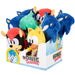 Gros plan sur la tête de la peluche Sonic avec ses yeux expressifs et son sourire