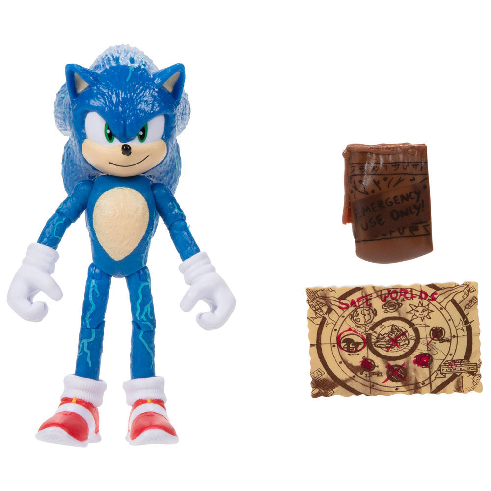 Détail du visage de la figurine Sonic 2 montrant ses yeux et sourcils expressifs