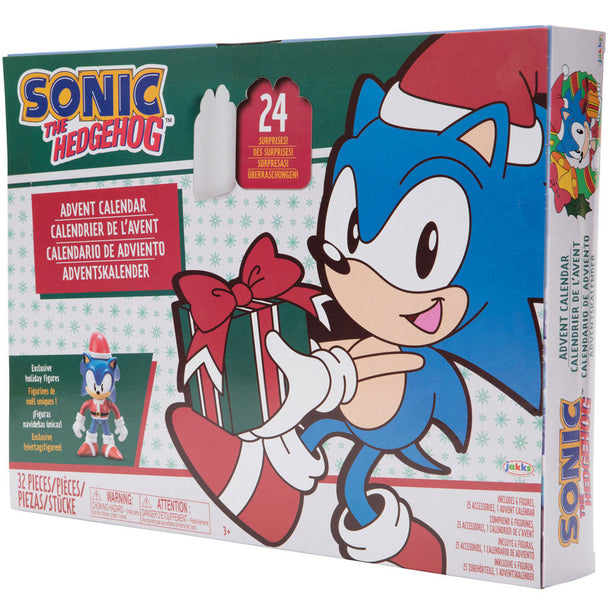 Vue rapprochée d'une fenêtre ouverte du calendrier Sonic dévoilant une figurine miniature colorée