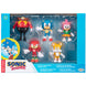 Pack de 5 figurines Sonic The Hedgehog de 6cm alignées sur fond blanc, montrant les détails colorés de chaque personnage
