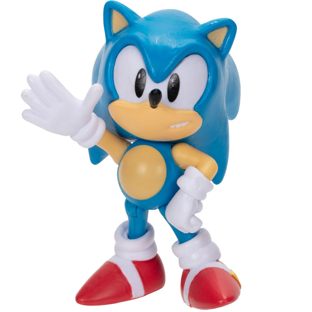 Image de la figurine Sonic The Hedgehog posée sur un socle, mettant en valeur sa taille compacte