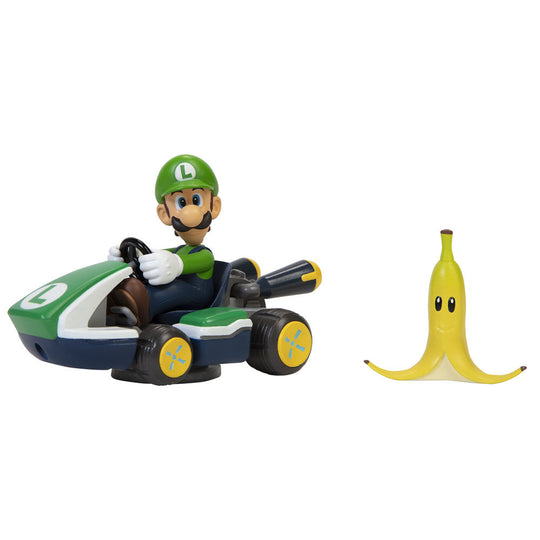 Profil gauche de la figurine Luigi Kart 6,5cm signée JAKKS PACIFIC