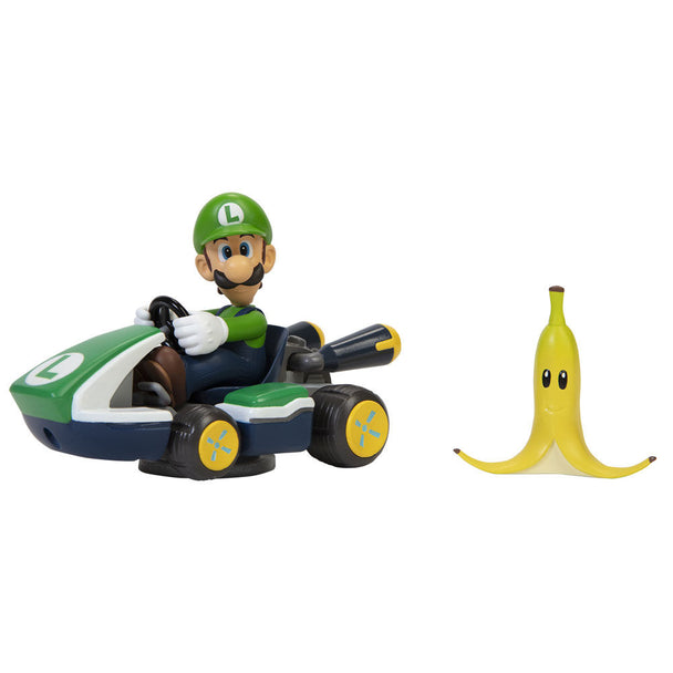Profil gauche de la figurine Luigi Kart 6,5cm signée JAKKS PACIFIC