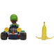Vue rapprochée des détails de la figurine Luigi Kart 6,5cm Mario Kart Spinout