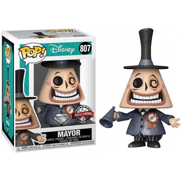 Détail de la figurine Funko POP du Mayor avec ses expressions caractéristiques et ses couleurs vives
