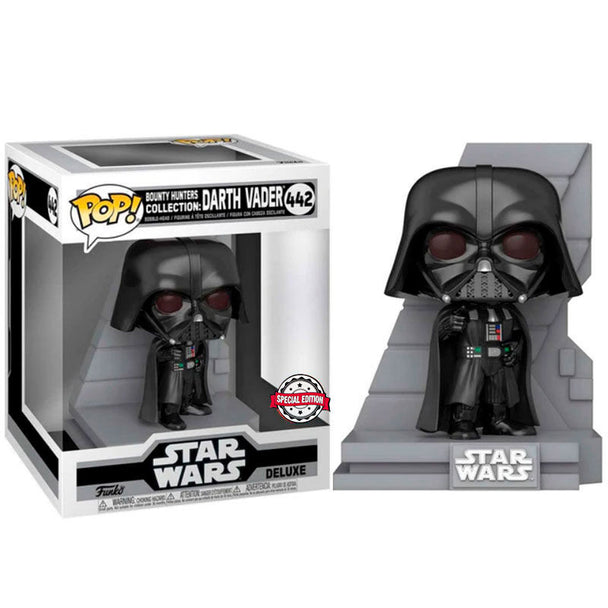 Vue rapprochée de la figurine Darth Vader Bounty Hunter Funko POP montrant les détails de la peinture et du costume