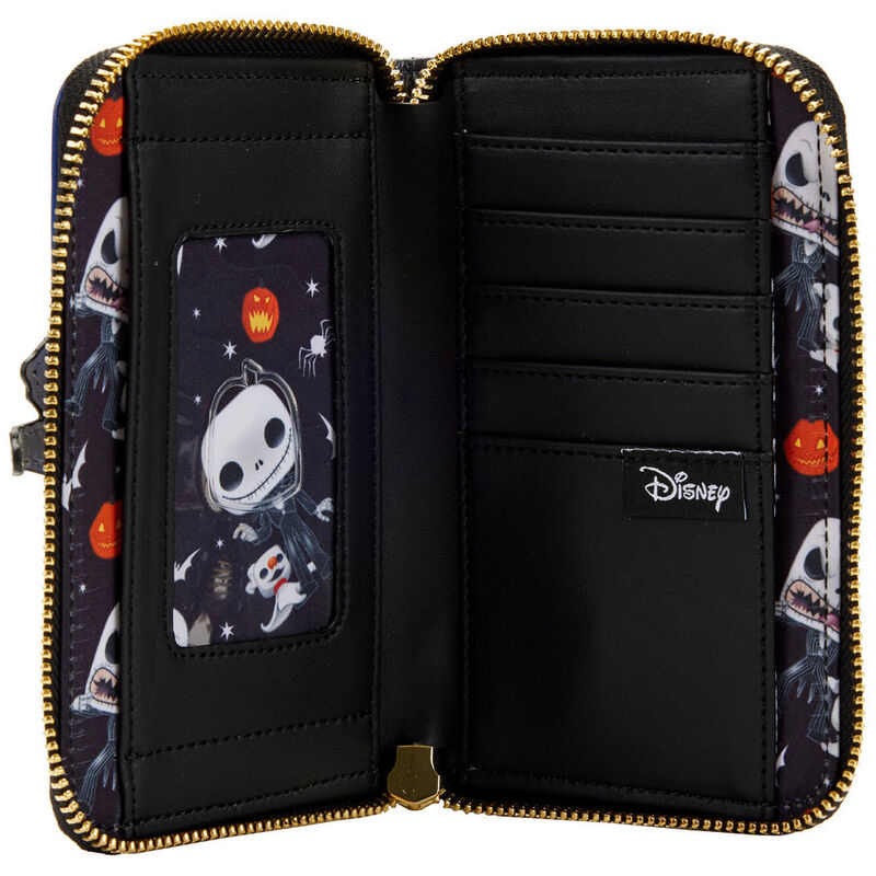 Portefeuille Loungefly Jack Skellington posé sur un fond neutre mettant en valeur ses détails