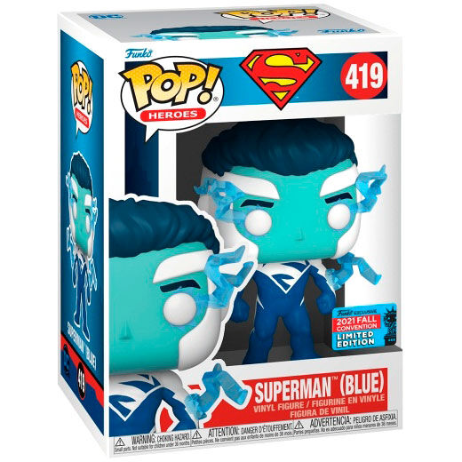 Figurine Funko POP Superman Blue exclusive DC Comics en vinyle de 9 cm avec boîte cadeau à fenêtre