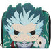 Vue avant du portefeuille Loungefly My Hero Academia Deku Infinity avec détails lumineux et fermeture zippée argentée