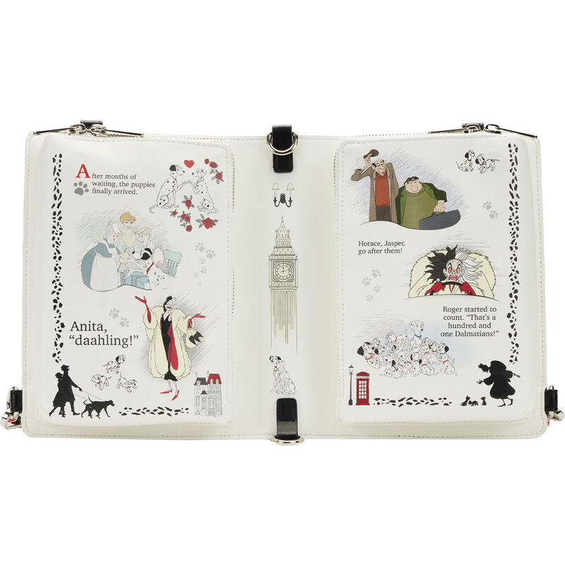 Sac Loungefly 101 Dalmatians porté en mode sac bandoulière par un mannequin