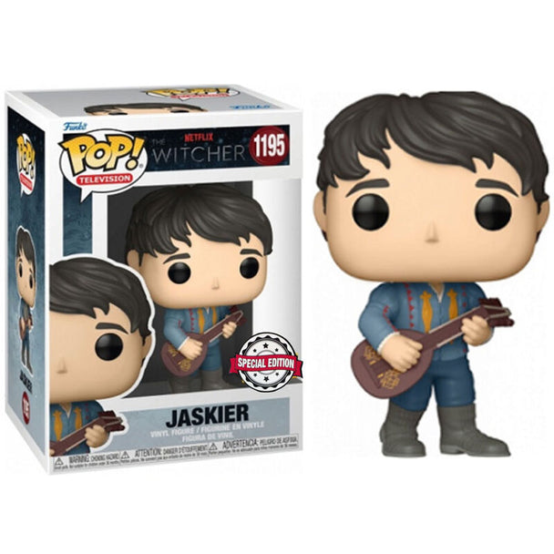 Gros plan sur la figurine Jaskier en vinyle Funko POP montrant les détails du visage et des vêtements