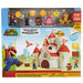 Vue d'ensemble du playset Super Mario Bros Château Mushroom Kingdom avec ses 24 pièces colorées et détaillées.