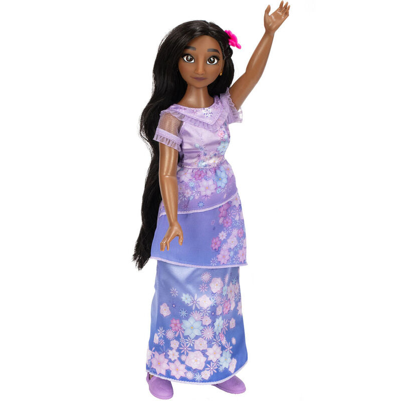 Poupée Isabela Disney Encanto posée debout sur fond blanc, illustrant sa taille et son design