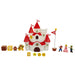 Mise en scène du château Mushroom Kingdom avec figurines Super Mario en pleine action ludique.