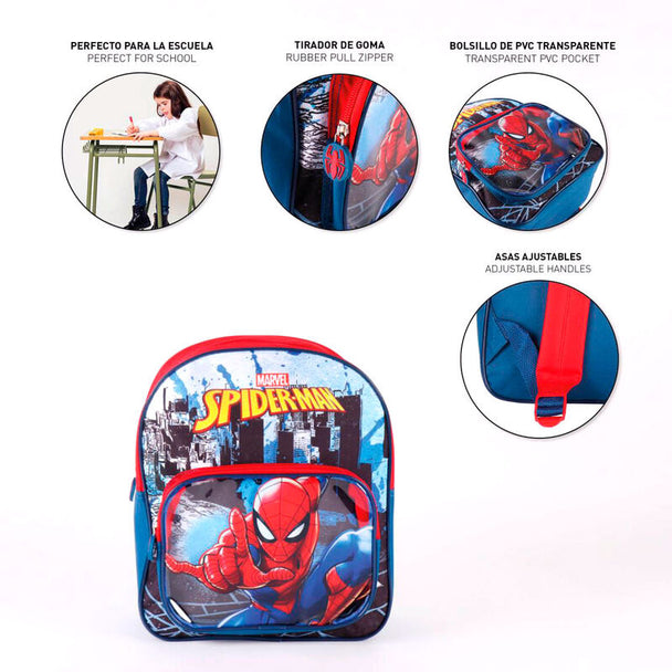 Vue de face du sac à dos Marvel Spiderman 30 cm avec logo CERDÁ et design coloré