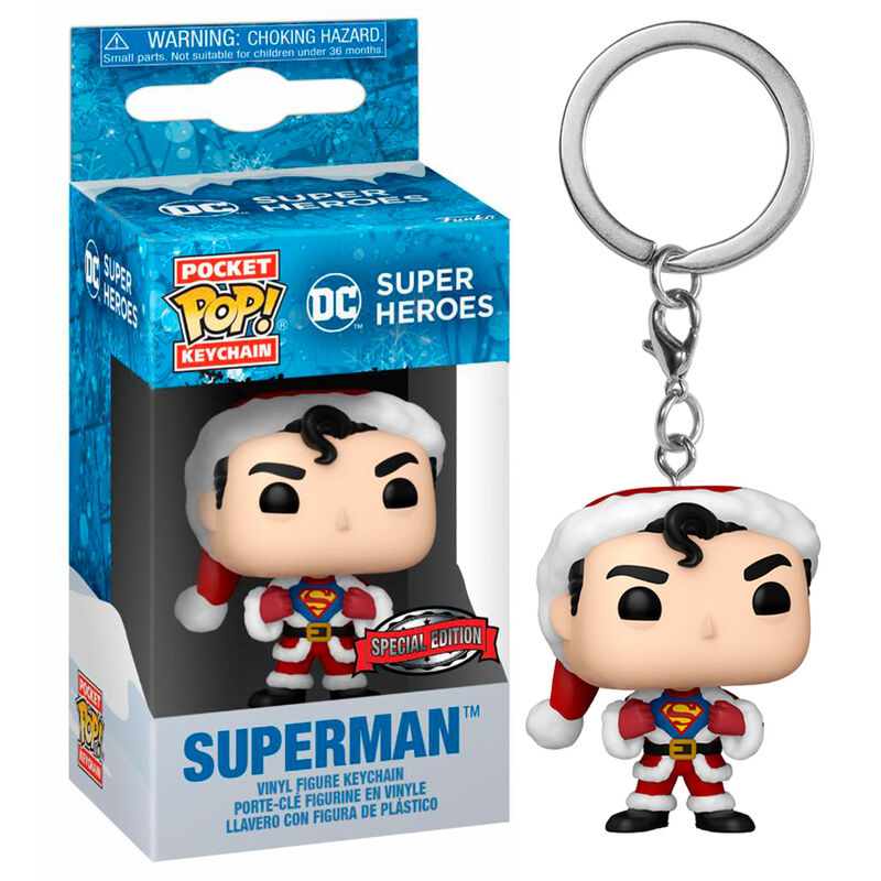 Porte-clés Pocket POP Superman sur fond blanc mettant en valeur son design compact et festif