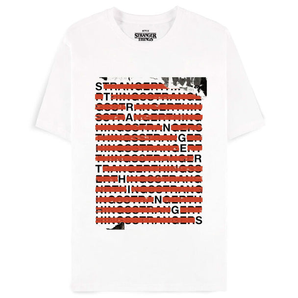 T-shirt Stranger Things Letters en coton 100% avec logo coloré sur fond noir, vue de face