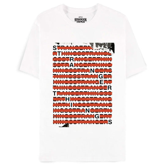 T-shirt Stranger Things Letters DIFUZED en coton blanc avec logo coloré sur fond clair