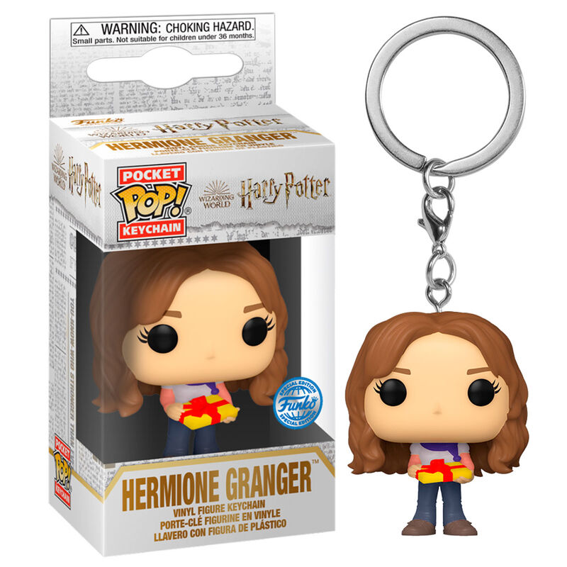 Porte-clés Hermione Harry Potter accroché à un trousseau de clés sur fond neutre