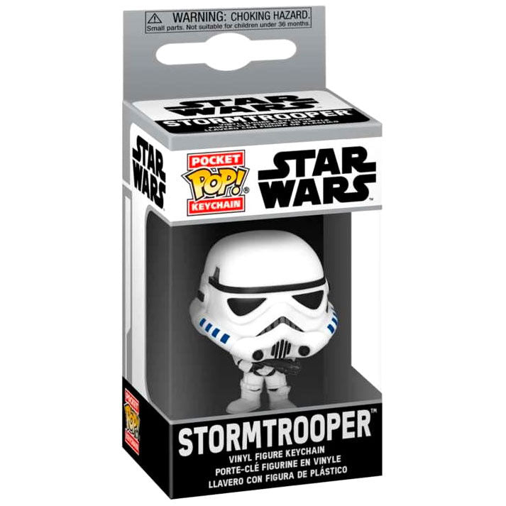 Zoom sur le détail du porte-clés Stormtrooper FUNKO Pocket POP avec sa finition soignée