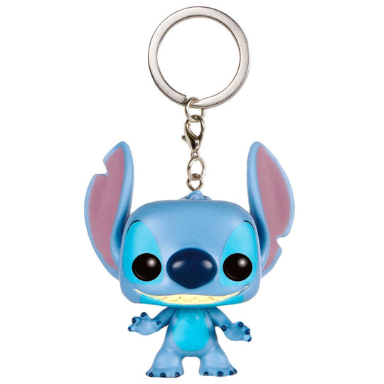 Porte-clés FUNKO Pocket POP Stitch Disney en gros plan sur fond blanc, montrant les détails du personnage