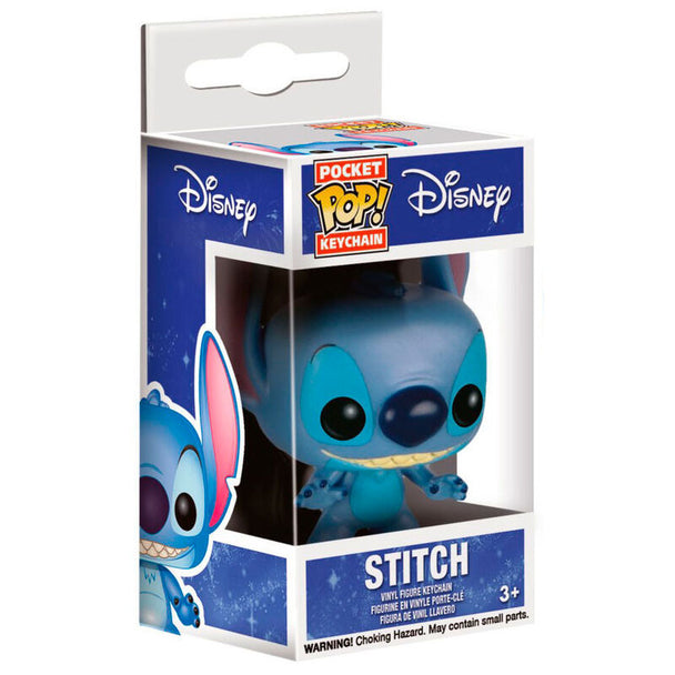 Vue latérale du porte-clés Stitch Disney Pocket POP avec anneau métallique brillant et finition soignée