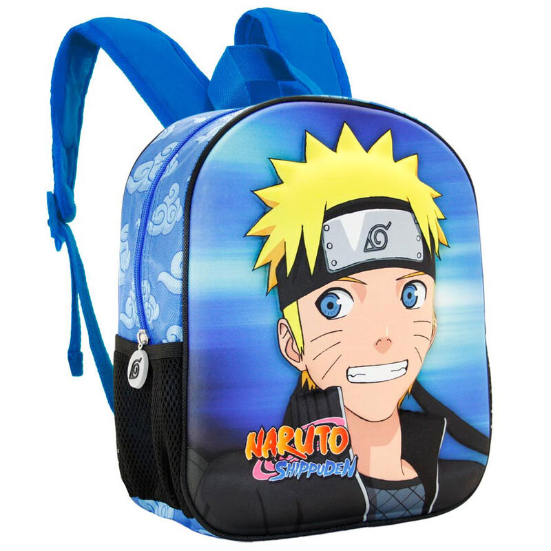 Sac à dos Naruto 3D porté par un enfant, illustrant sa taille adaptée pour les préscolaires