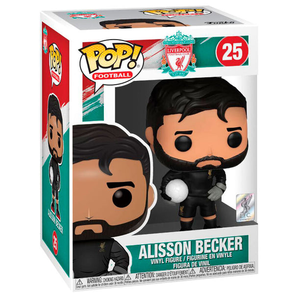 Vue rapprochée de la figurine Funko POP Alisson Becker avec détails réalistes et packaging