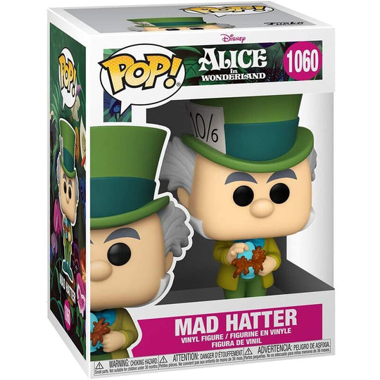 Vue rapprochée de la figurine Funko POP Mad Hatter édition 70e anniversaire avec détails colorés et boîte transparente