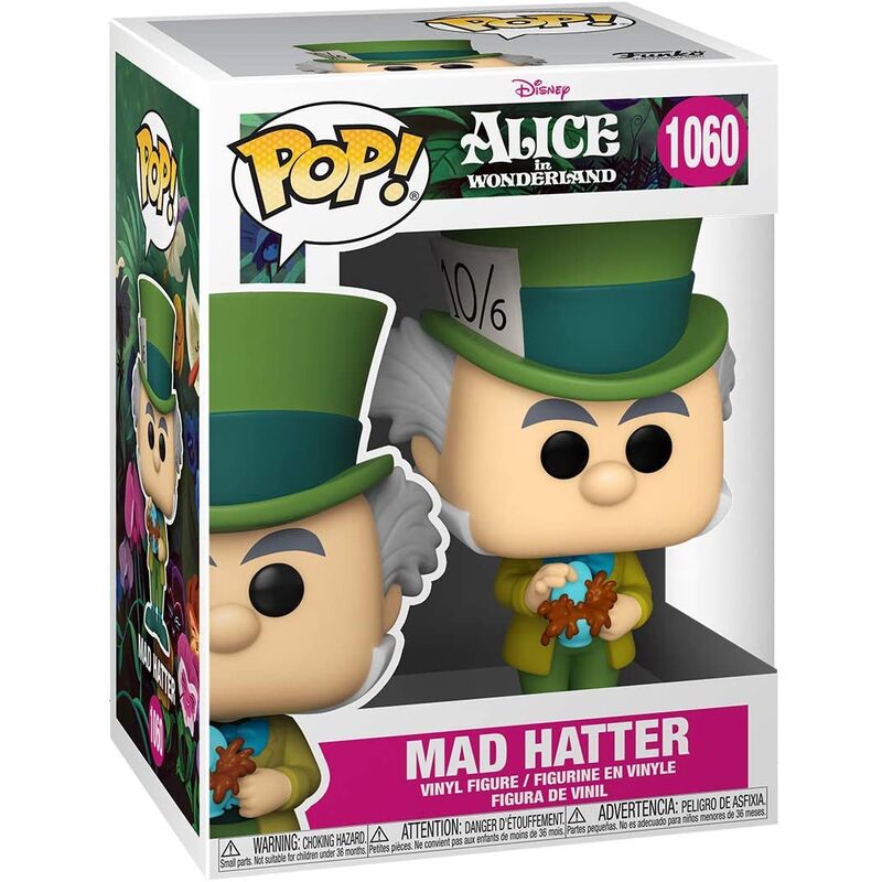 Vue rapprochée de la figurine Funko POP Mad Hatter édition 70e anniversaire avec détails colorés et boîte transparente