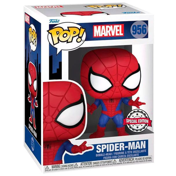 Figurine Funko POP Spiderman Marvel exclusive de 9 cm présentée dans sa boîte vitrée collector