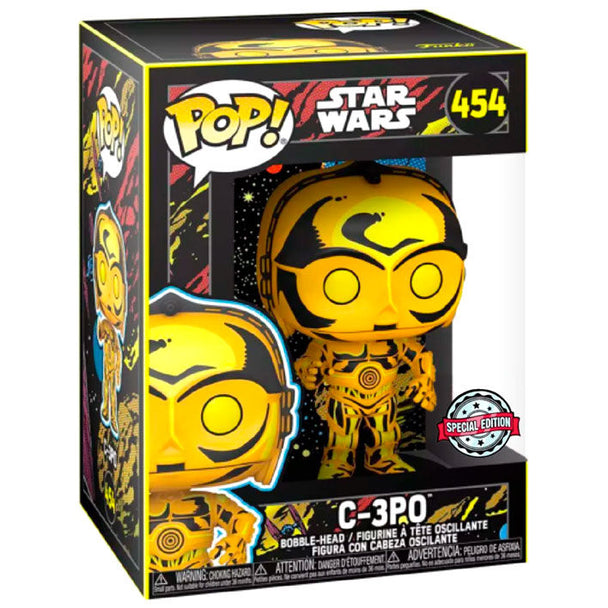 Figurine Funko POP C-3PO de la série rétro Star Wars présentée dans sa boîte cadeau avec fenêtre transparente