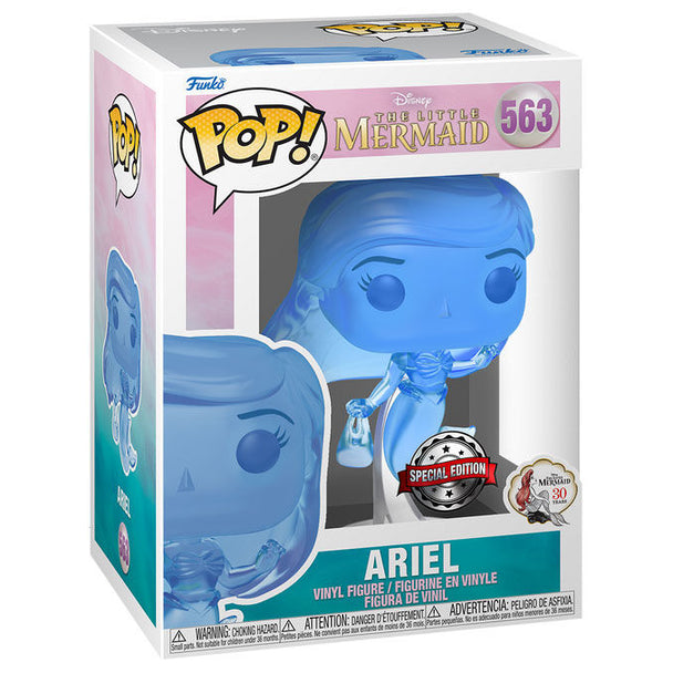 Figurine Funko POP exclusive de 9 cm représentant Ariel de La Petite Sirène avec son sac, présentée dans une boîte cadeau avec fenêtre