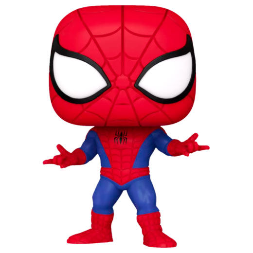 Vue rapprochée de la figurine Spiderman Funko POP avec détails du costume et finition vinyle