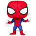 Vue rapprochée de la figurine Spiderman Funko POP avec détails du costume et finition vinyle