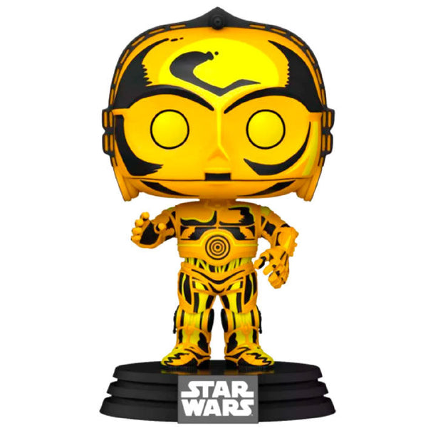 Vue rapprochée de la figurine vinyle Funko POP C-3PO exclusive mesurant 9 cm, aux détails soignés