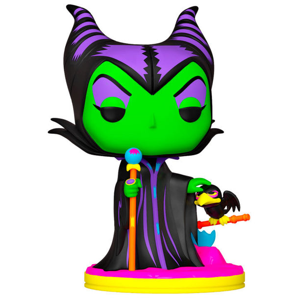 Vue de face de la figurine Maléfique Funko POP exclusive Disney Villains avec détails lumineux Black Light